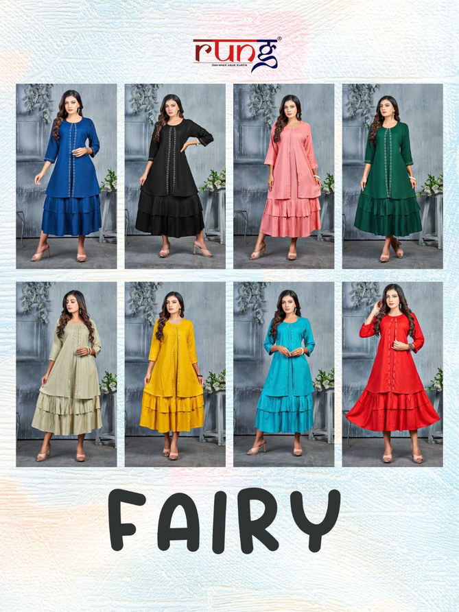 Rung Fairy Fancy Stylish Party Wear Designer Heavy Rayon Latest Kurtis Collection